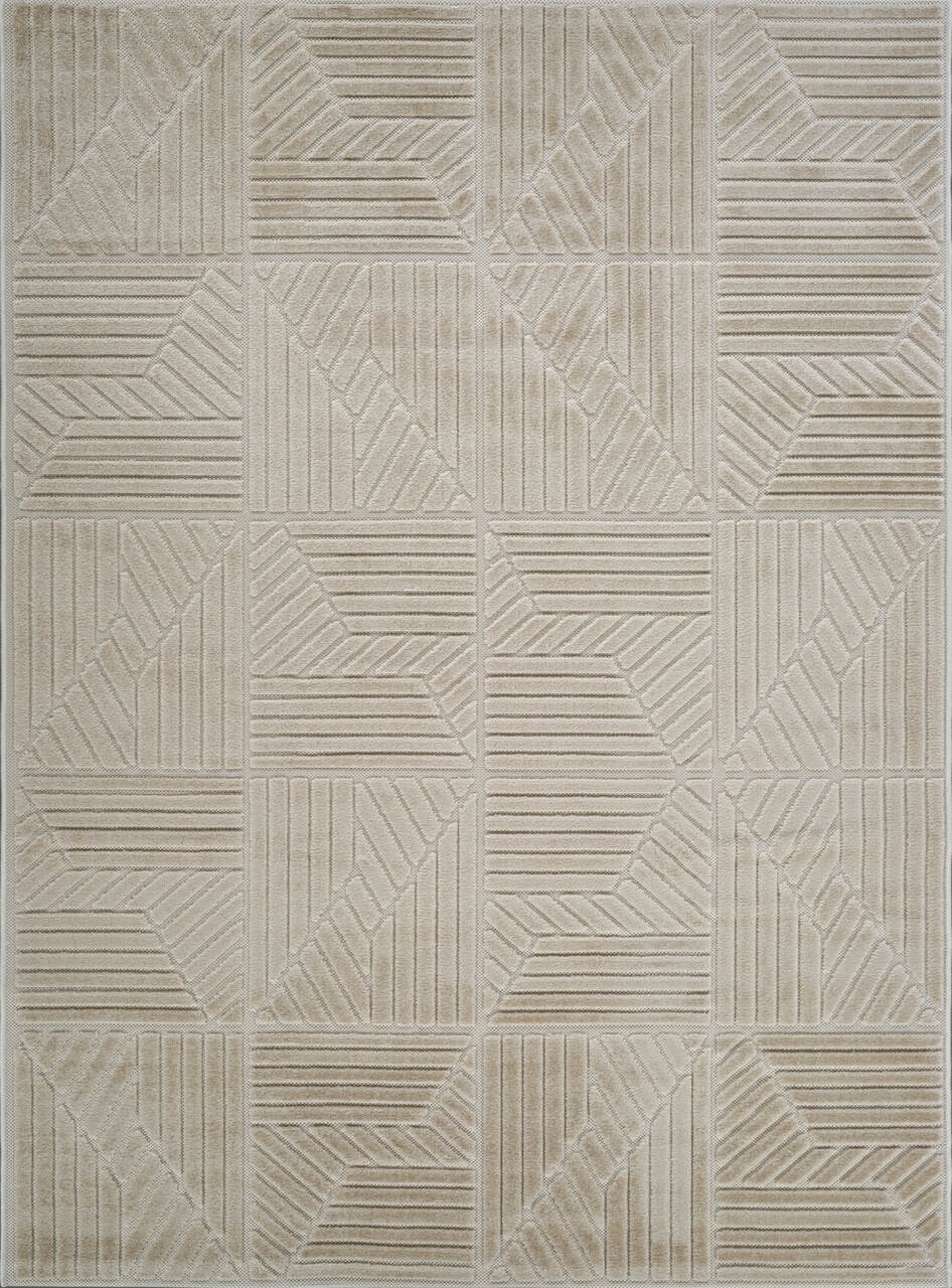 Dywan Boho 200x300cm do salonu, miękki beżowy wzór geometryczny 3D