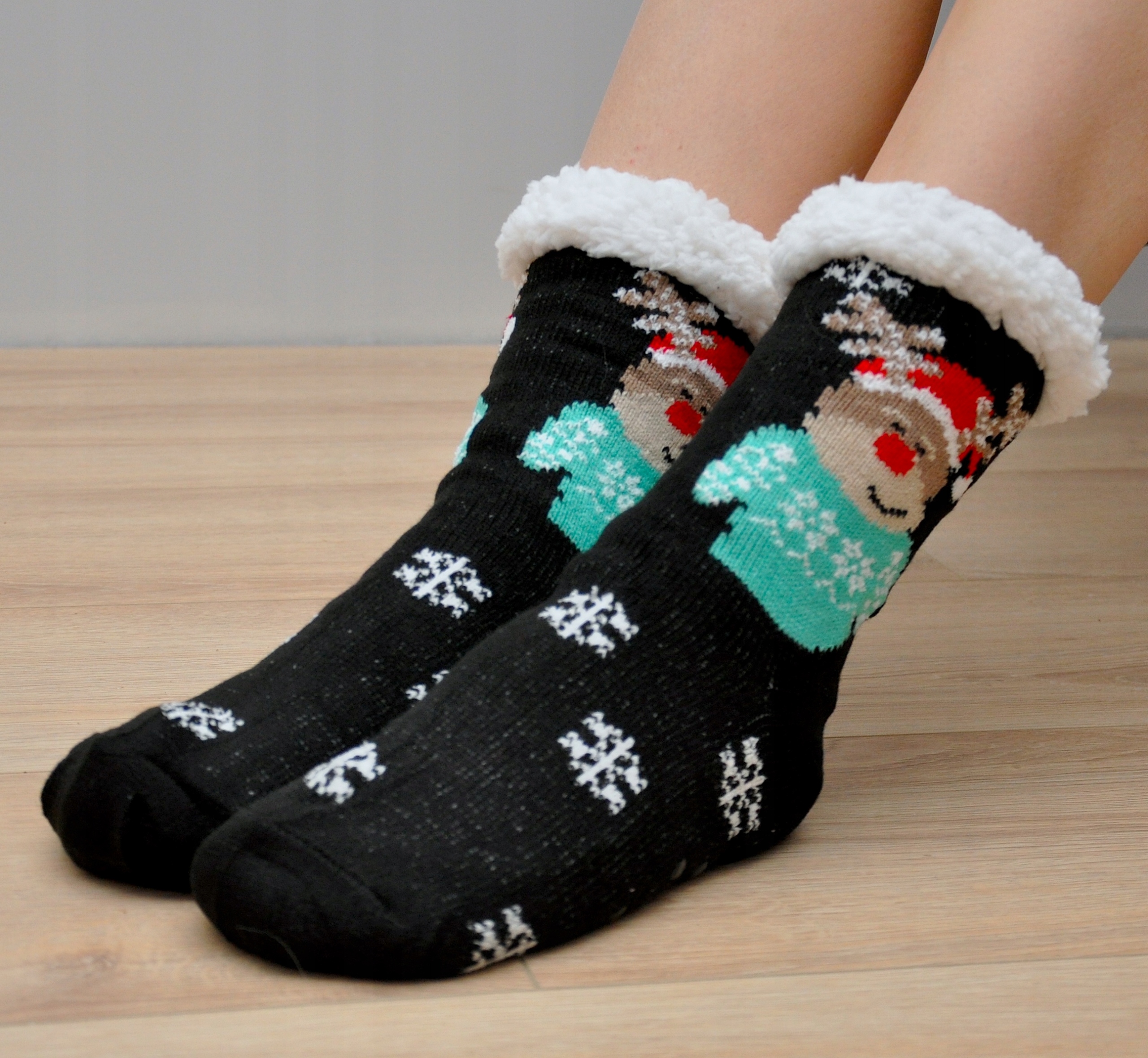 SKARPETY ŚWIĄTECZNE Z KOŻUSZKIEM KAPCIE ANTYPOŚLIZGOWE NA ZIMĘ ABS RENIFER Kolekcja Jesień, Zima