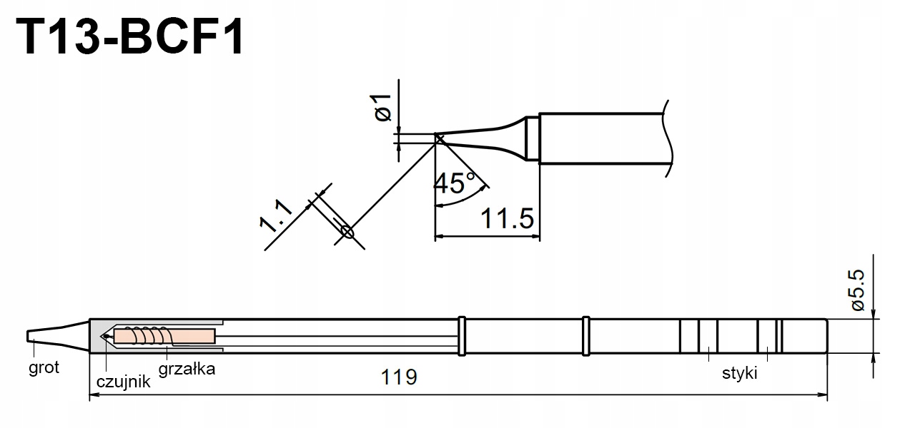

Grot T13-BCF1 Do Lutownicy Bakon 950D Kolba LF007