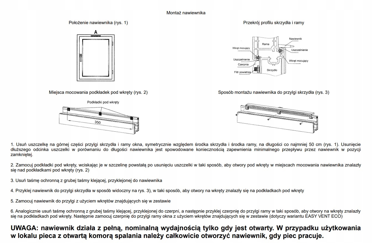Nawiewnik okienny do okien- BEZ FREZOWANIA- do samodzielnego montażu brąz Marka inna