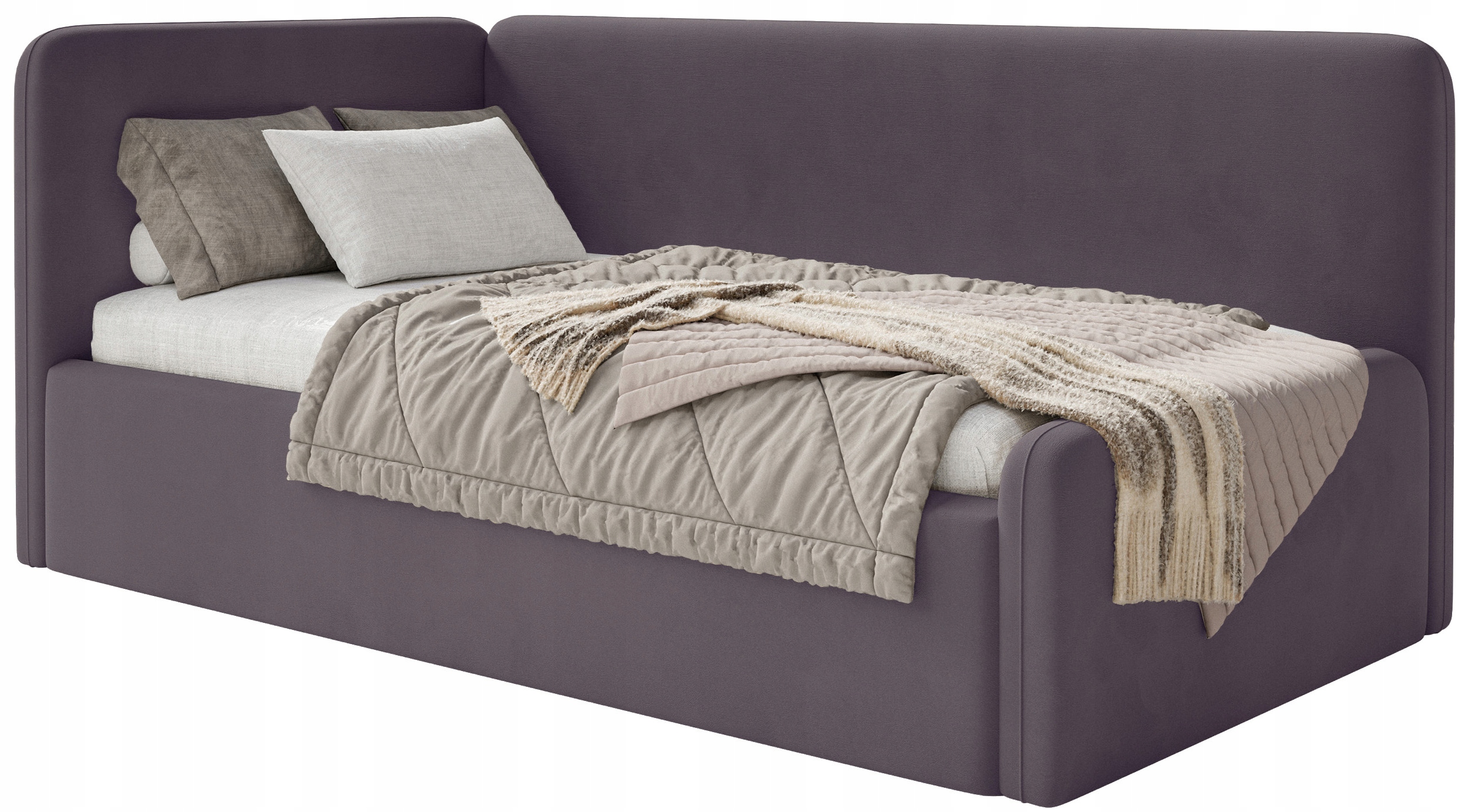 Postel pro mláděž 90x200 cm Fanklo fialová velurová levá matrace