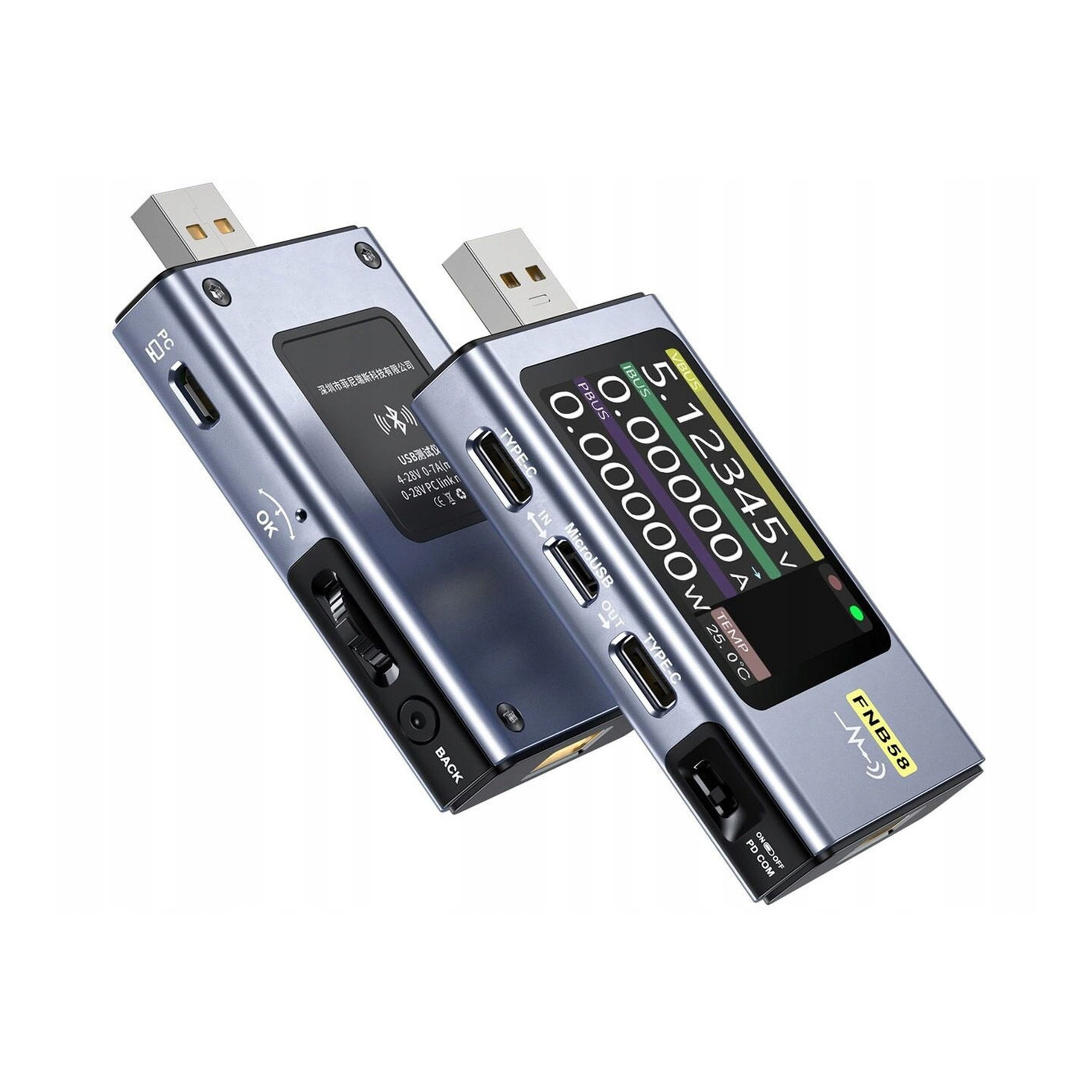 Fnirsi FNB58 Bt Bluetooth Usb tester měřič 2" LCD displej