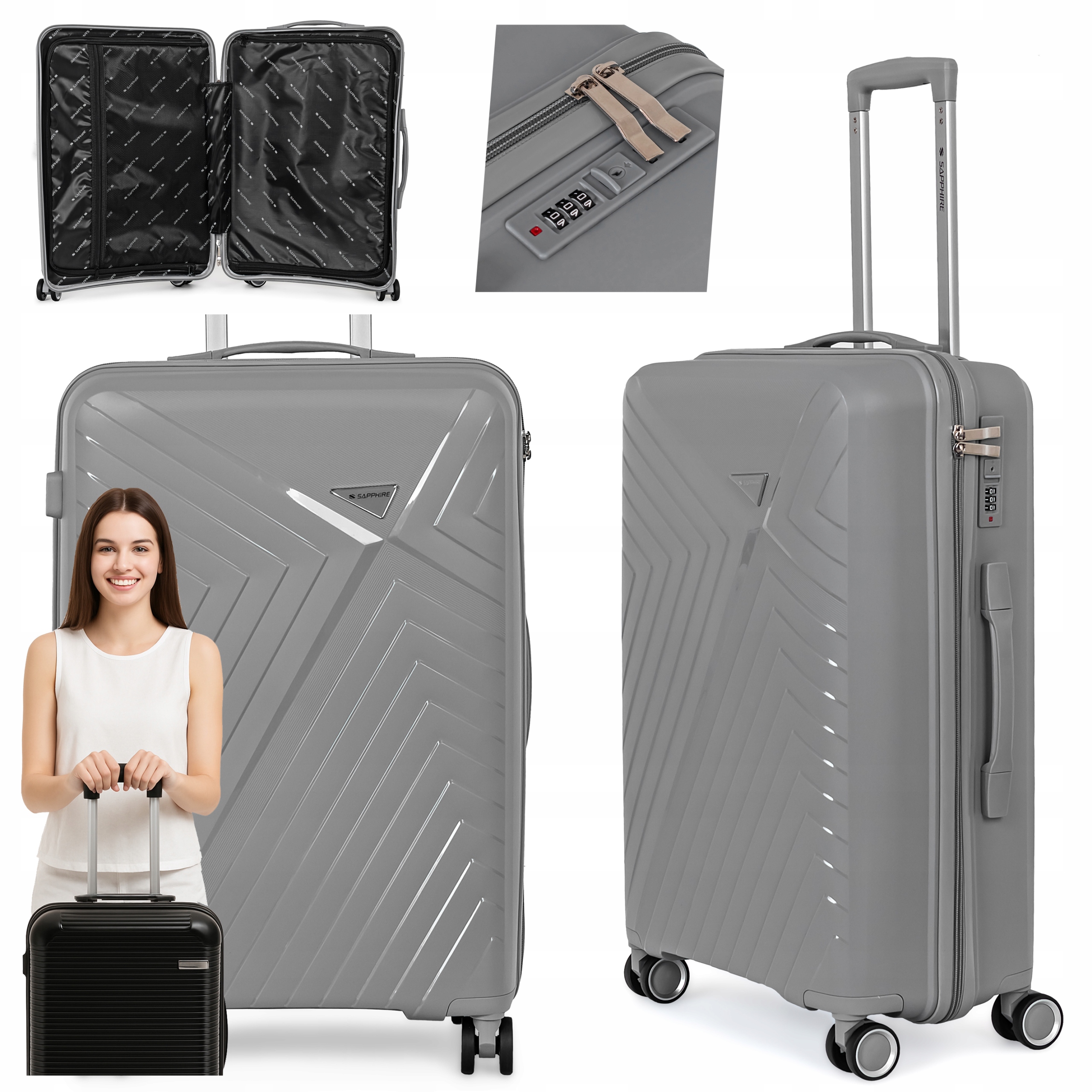 Walizka Średnia Podróżna na kółkach Bagaż polipropylen mocna Szyfr XL 76L