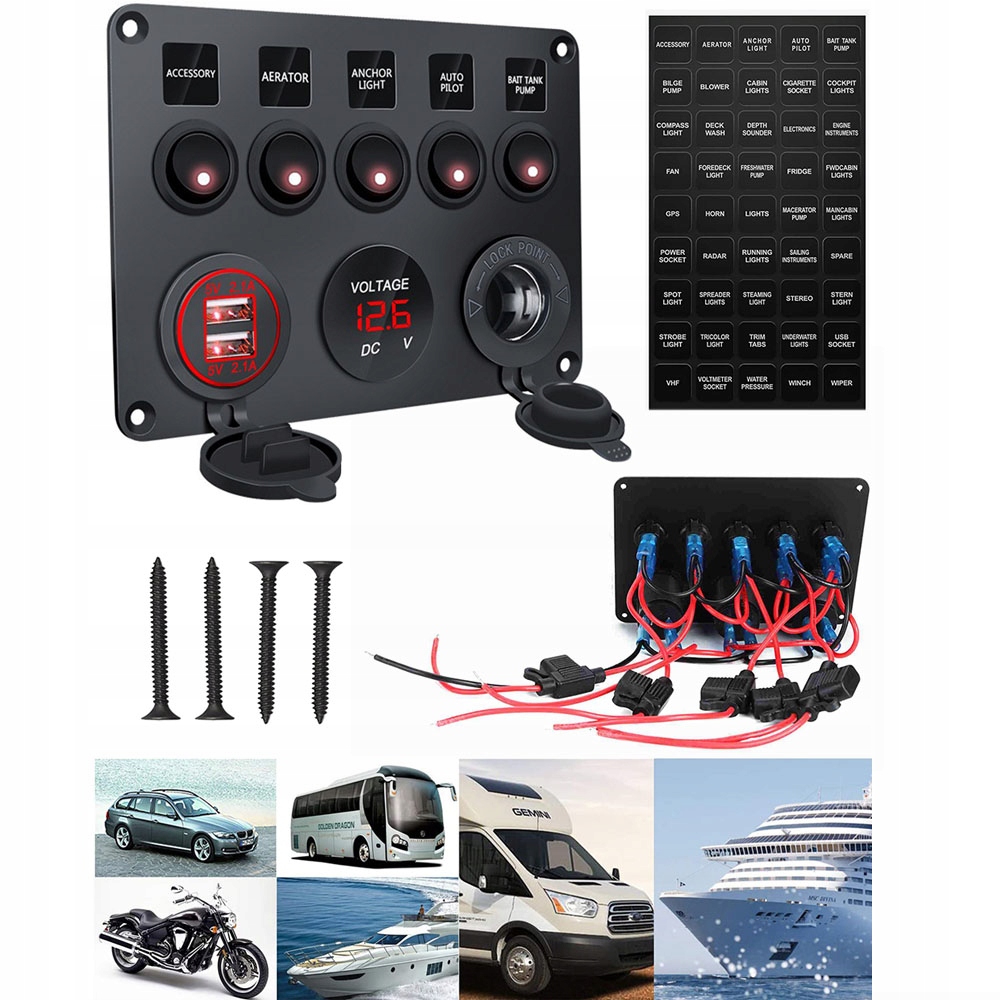 Panel Přepínače Lodí Do Auta Usb 12V/24V