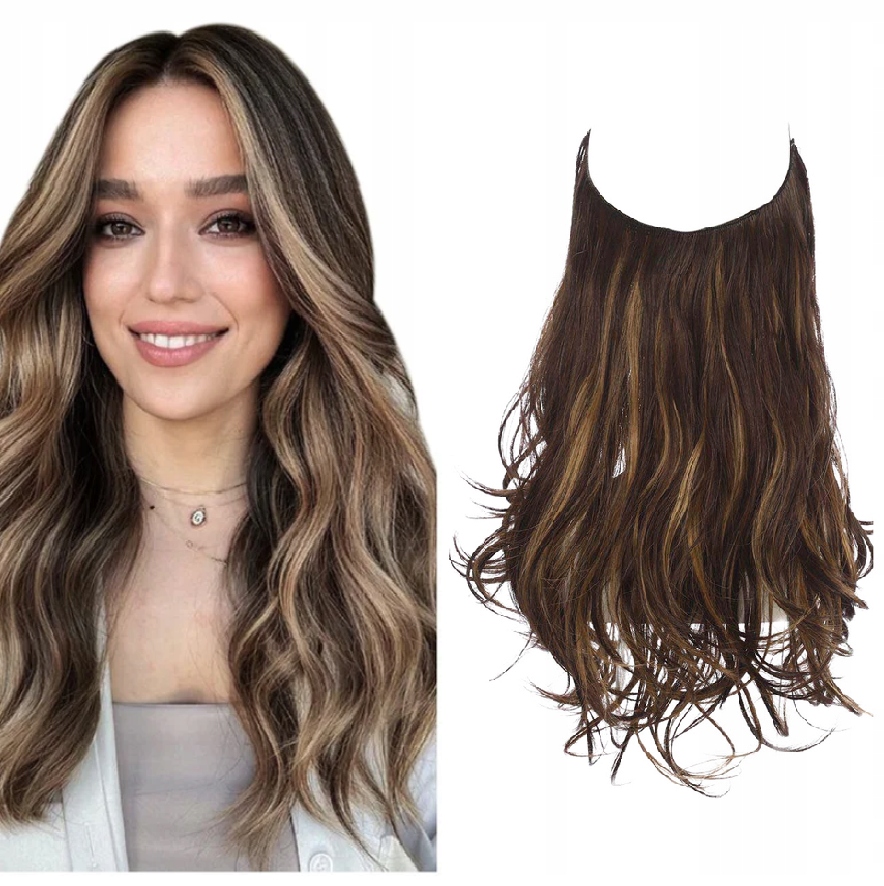 Flip-in Kudrnaté Vlasy Vlnité Na Vlasci Bez Sponek Dopinka středně hnědá 4H27