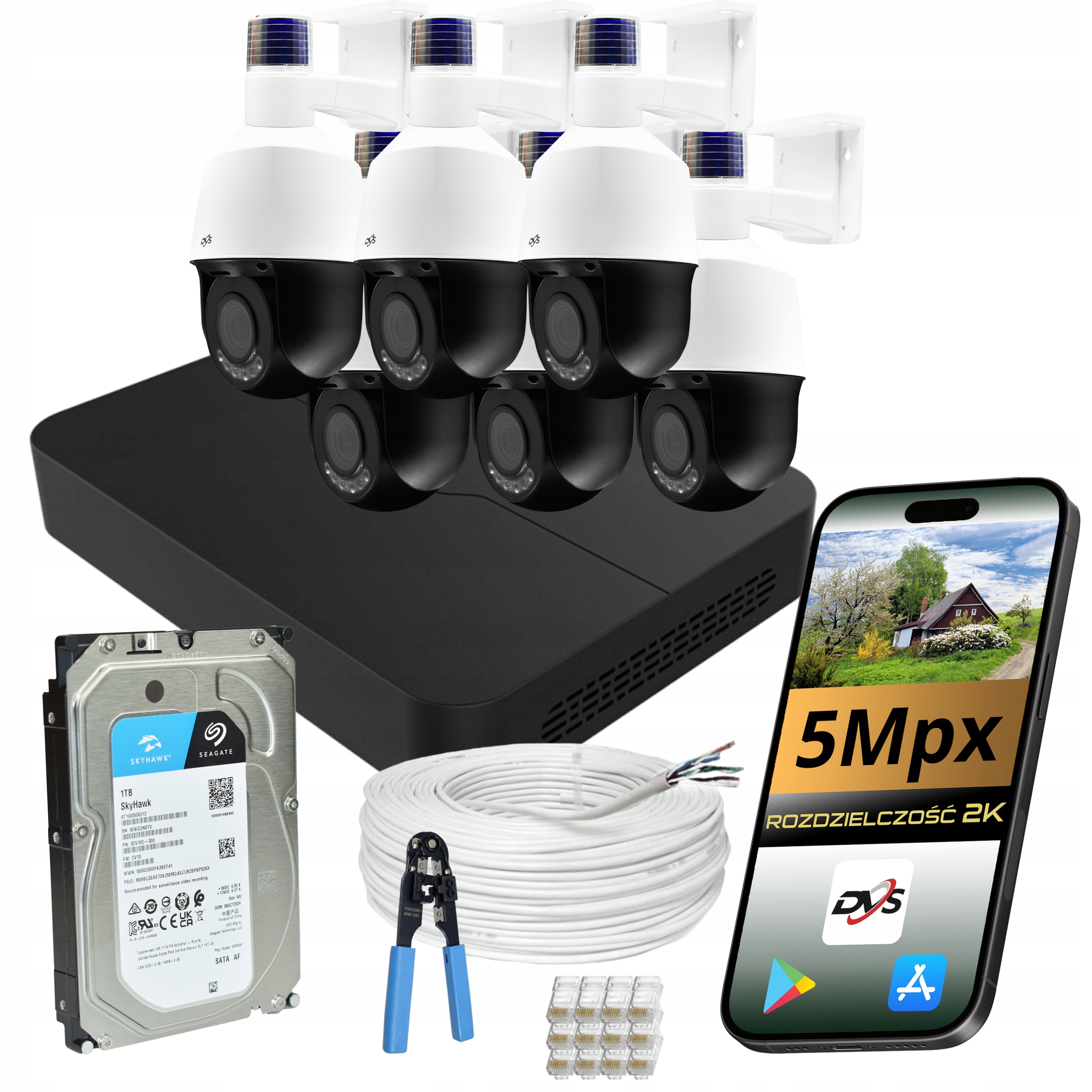 Monitorovací Systém 6 Kamer Dvs Otočný 5MPX Ai Poe Ip Externí Disk 1TB