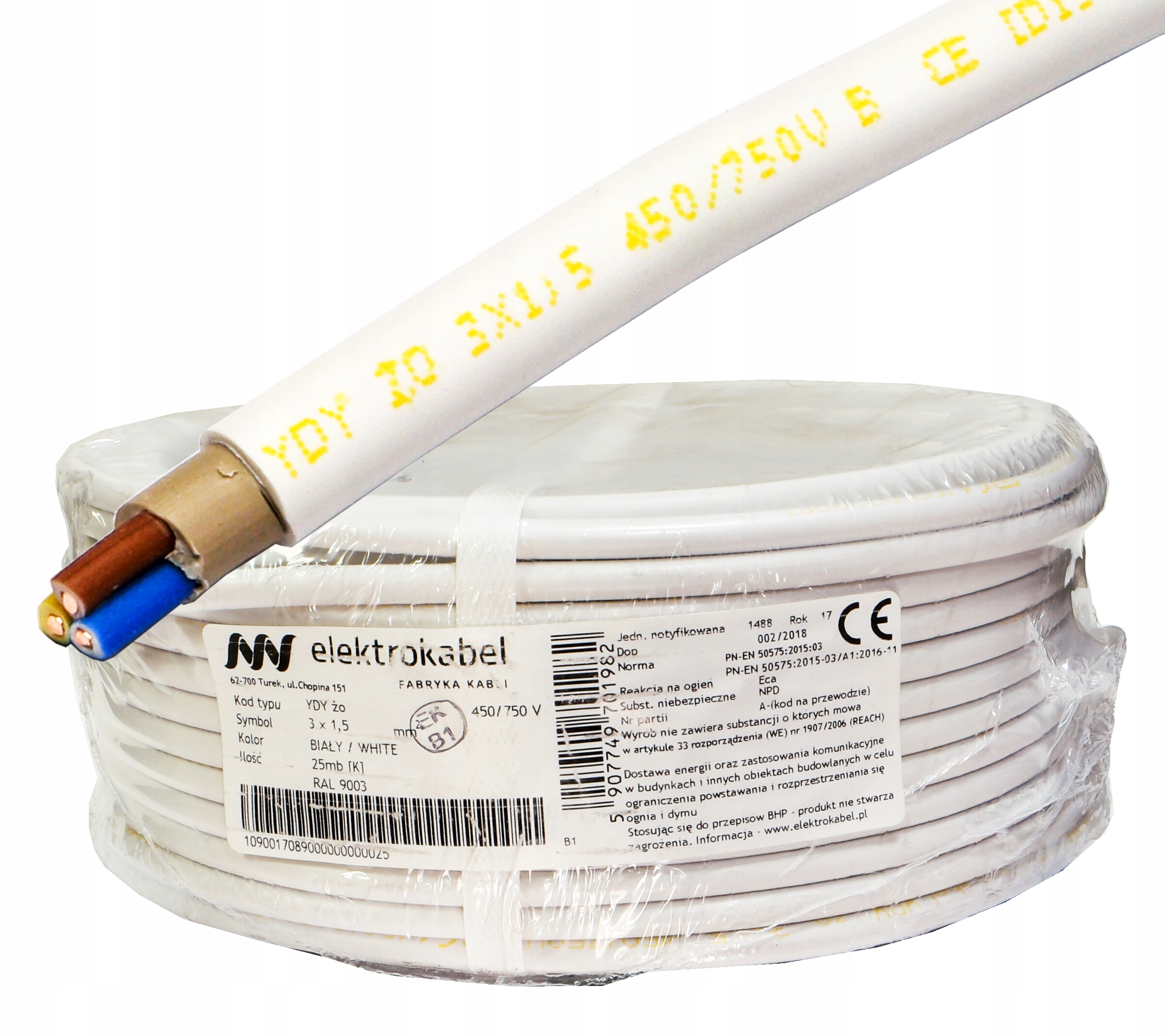 Kabel Ydy 3x1,5mm 450 750V 3x1,5 měděný drát Cu 25 m