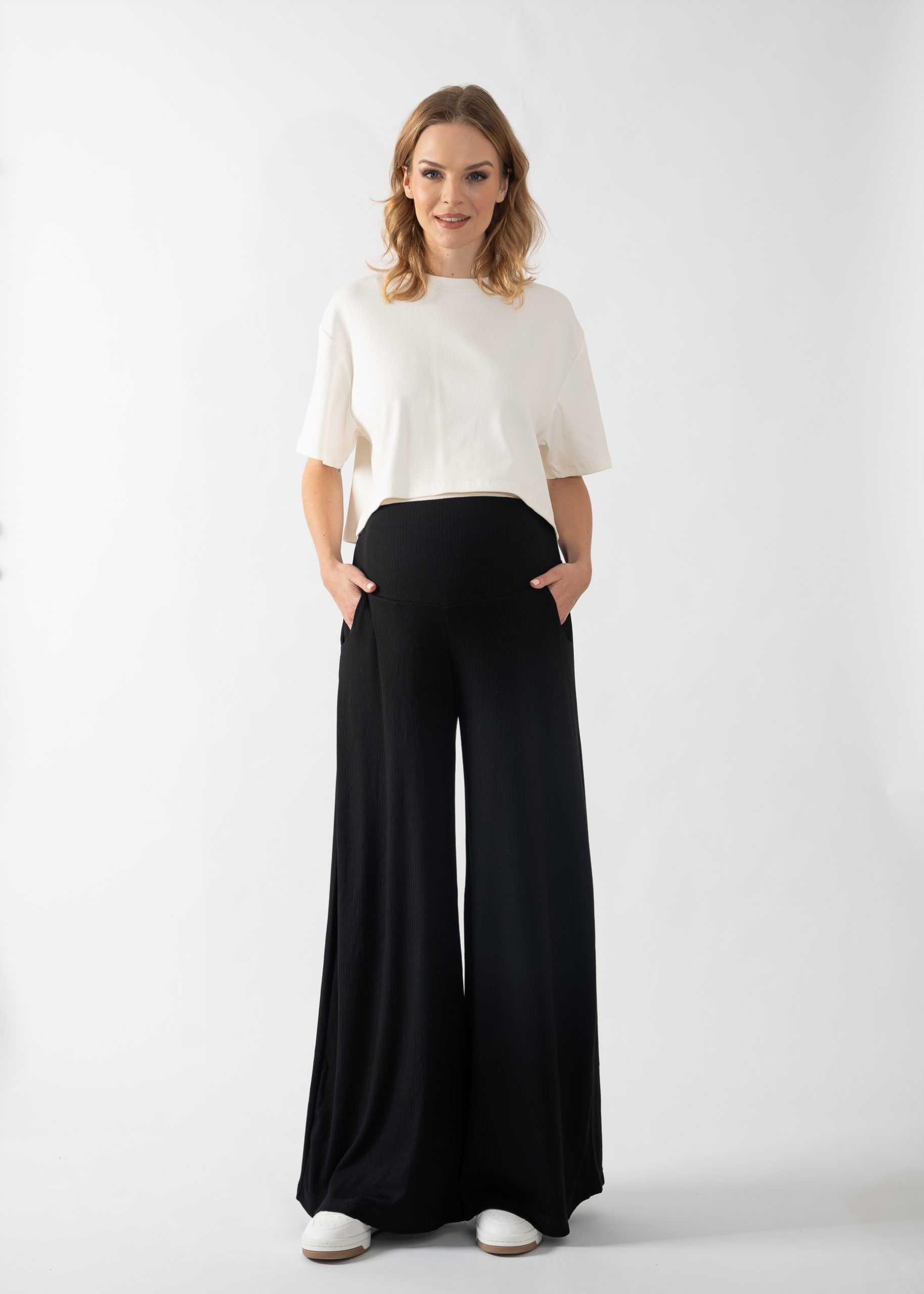 WISKOZOWE CZARNE SPODNIE CIĄŻOWE Z SZEROKĄ NOGAWKĄ L