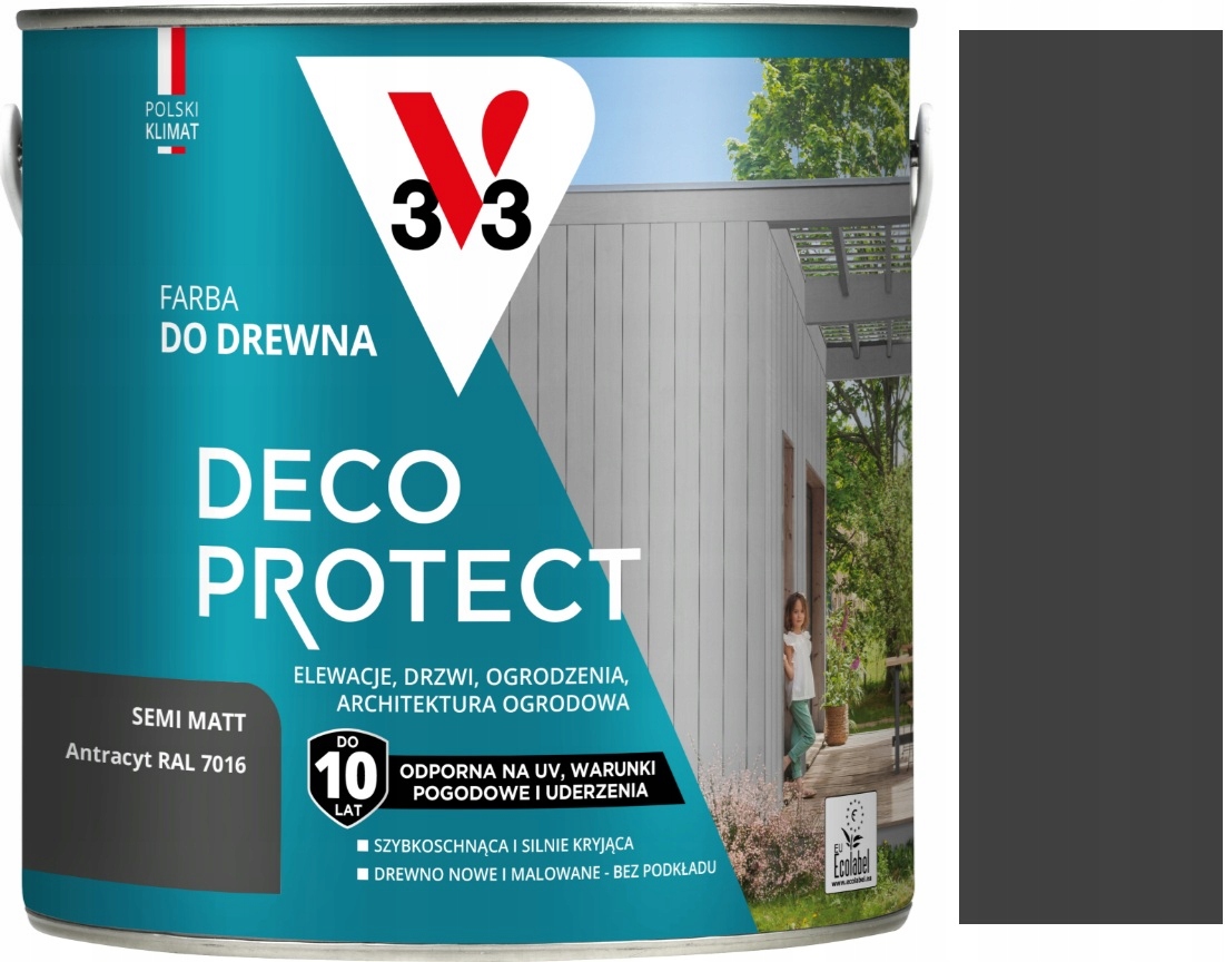 V33 Deco Protect Farba Do Drewna 10 Lat Ochrony Antracyt Ral 7016 2L
