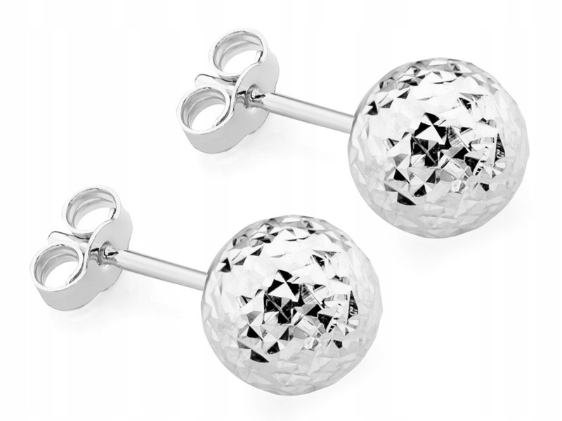 Bílo Zlaté Náušnice Diamantové pr. 585 Kuličky 7 mm Na tyč 14k