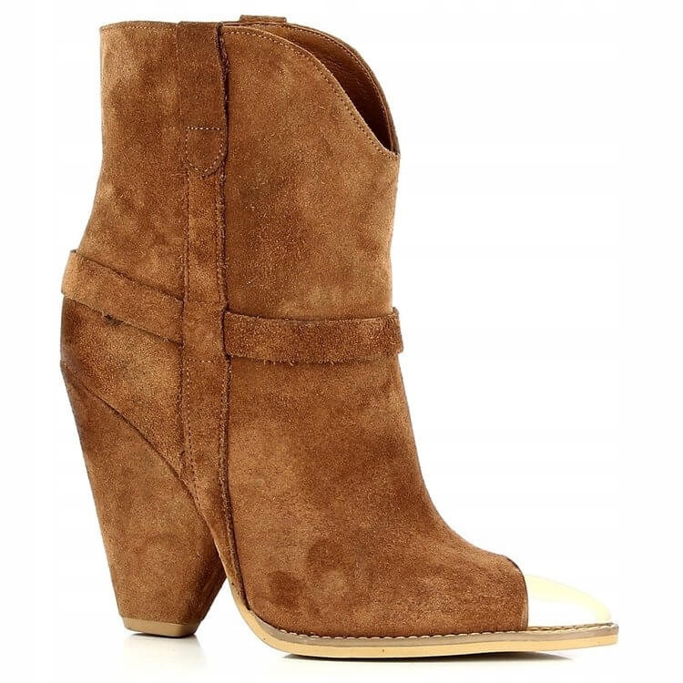 CARINII B5443 BOTKI KOWBOJKI SKÓRA ZAMSZ RUDE 40