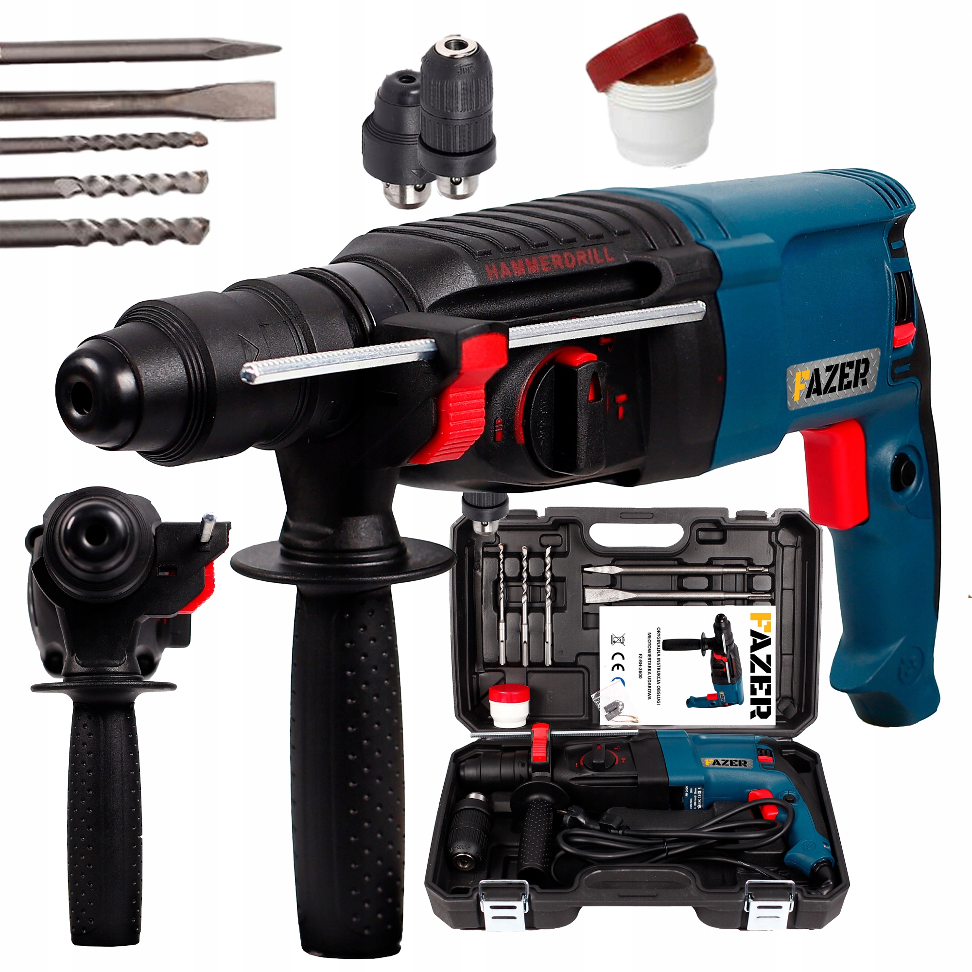 Młotowiertarka Wiertarka Udarowa Udar Sds+ 2600W Młoto Wiertarka Zestaw