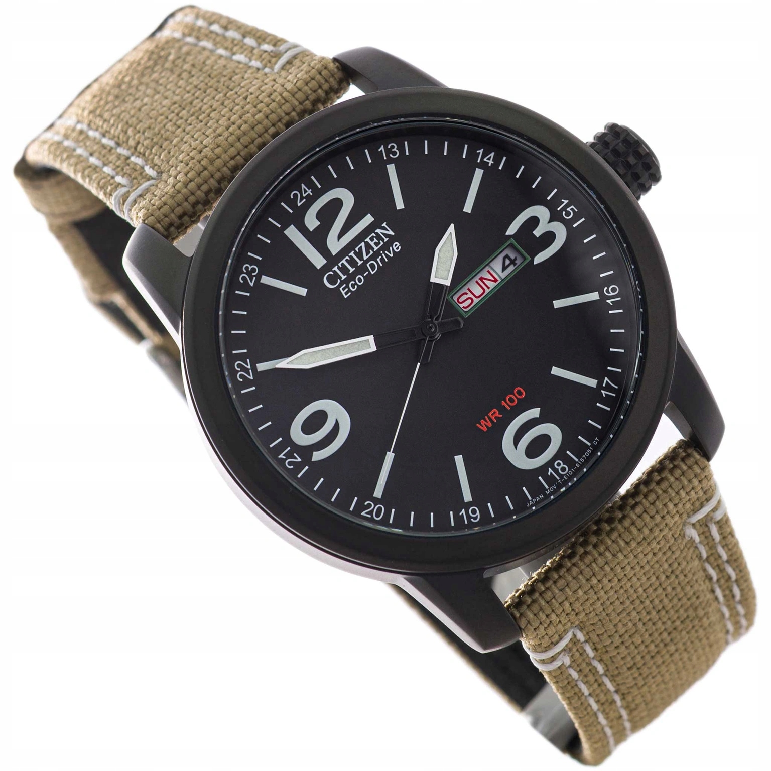 Pánské Hodinky Citizen BM8476-23E Eco-drive Vojenské Béžové S Řemínkem 10 Barů