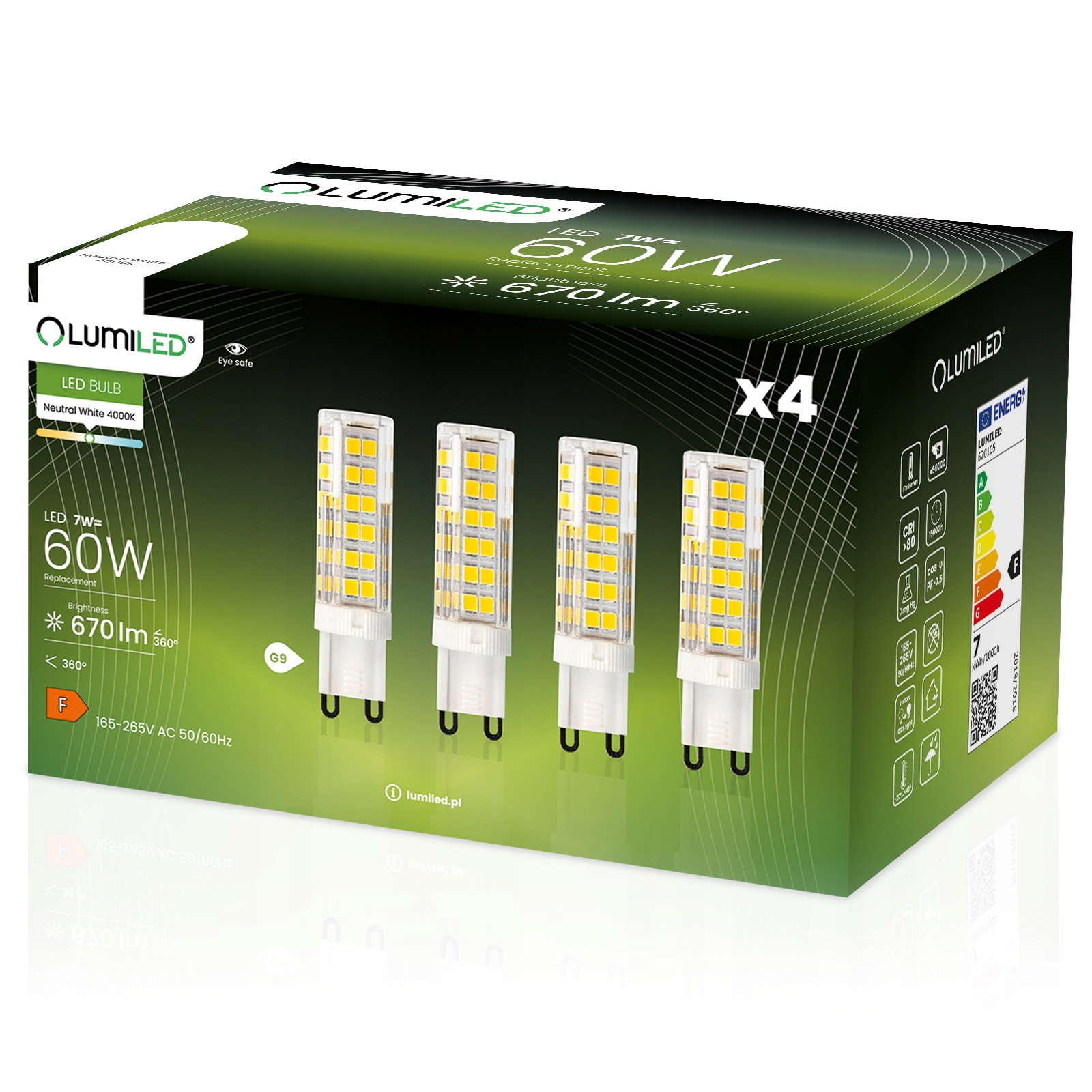 4x Żarówka LED G9 KAPSUŁKA 7W = 60W 670LM 4000K