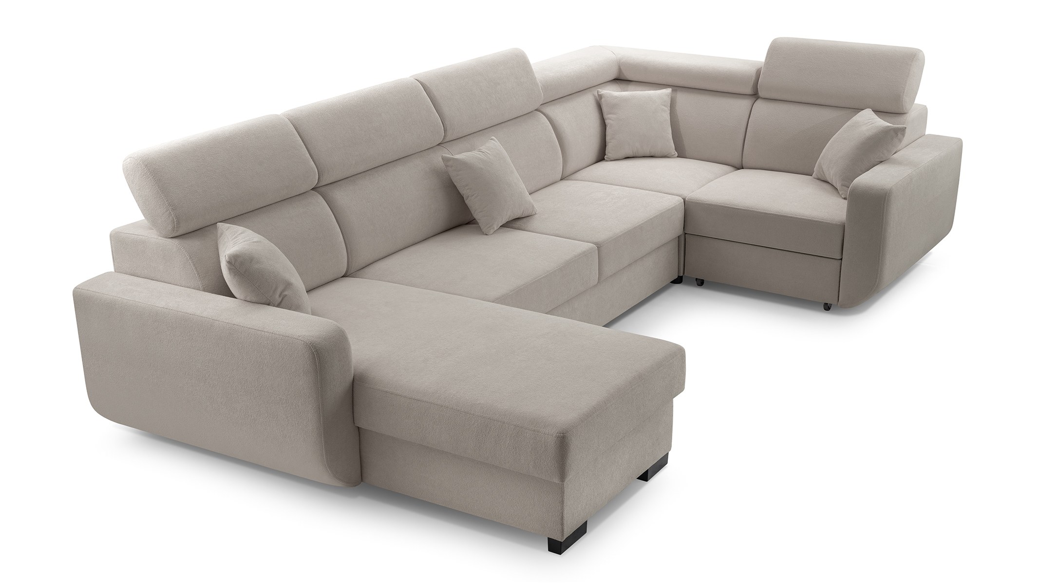 Rohová Sedací Souprava Castello Funkce Spaní Moderní plyšová tkanina Béžová