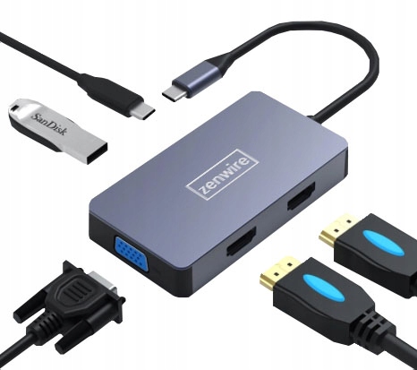 

Adapter Hub 5W1 Usb-c 2x Hdmi 4K/VGA/USB 3.0/PD Zw