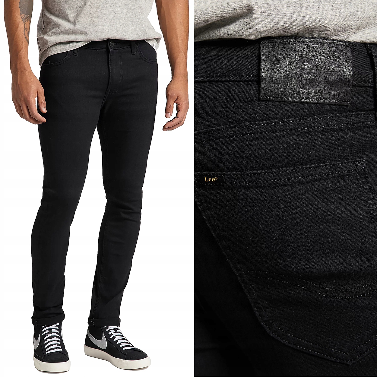 Lee Malone skinny Black elastické černé džínové kalhoty s trubičkami W36 L34