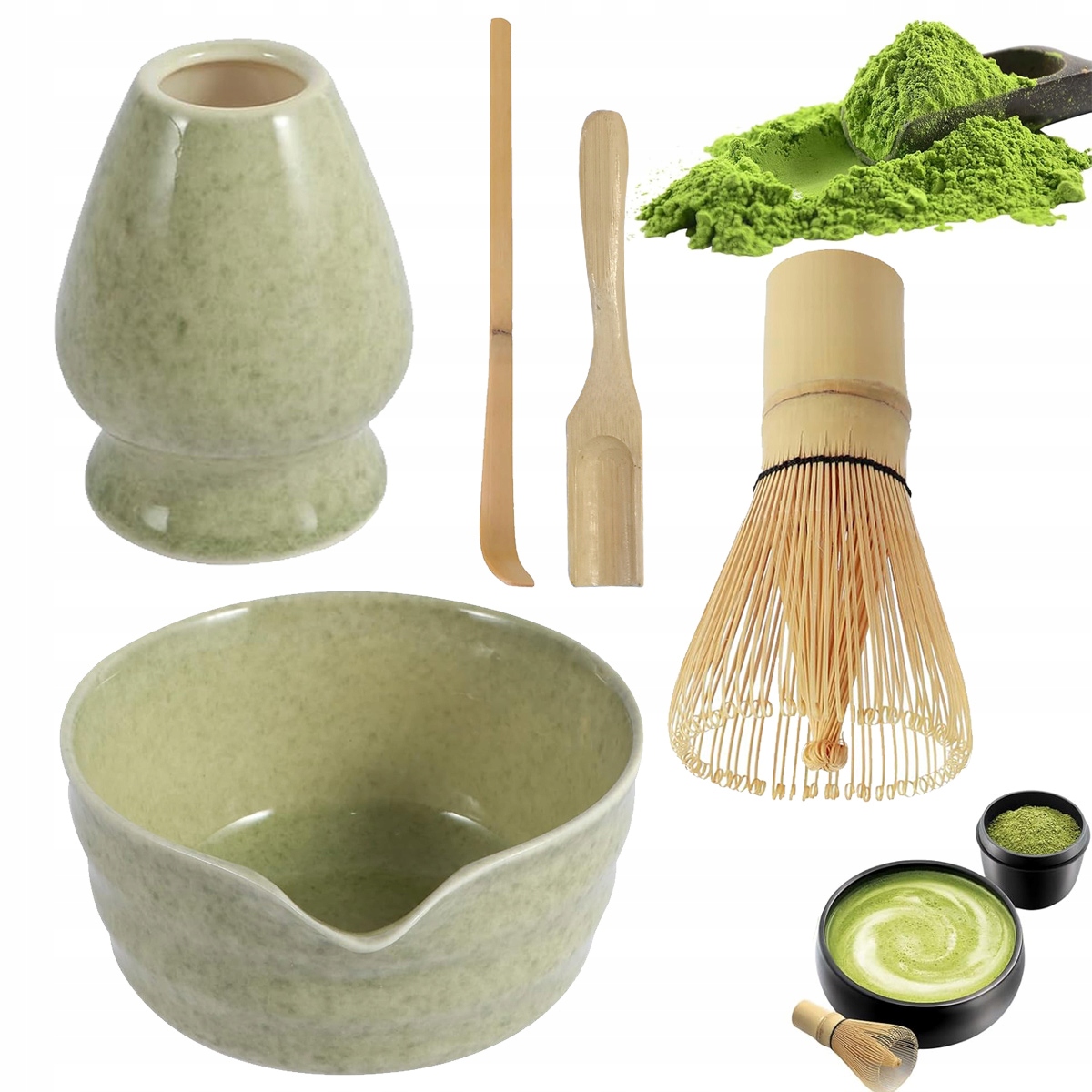 Levně Bambusová Sada Na Výrobu Matchy Šlehací Metla Lžíce Metla 5V1 Dárky