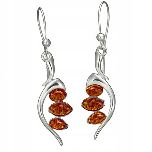 Stříbrné Náušnice dlouhé závěsné z přírodního baltský jantar ze stříbra 925