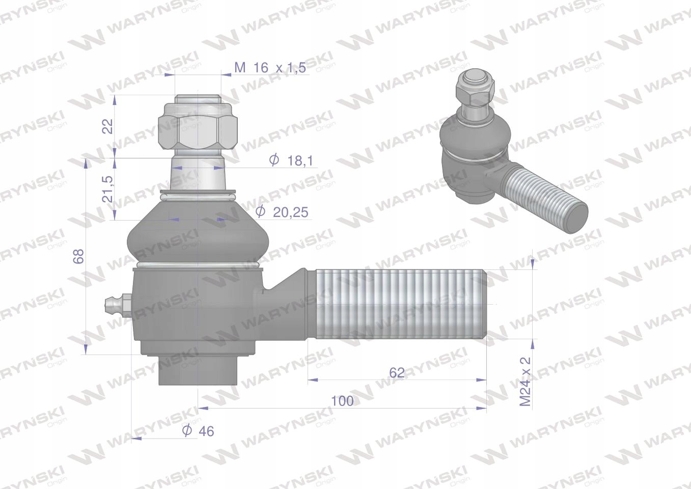 Przegub kulowy kosy WZM krótki WARYŃSKI Bizon Producent części Waryński