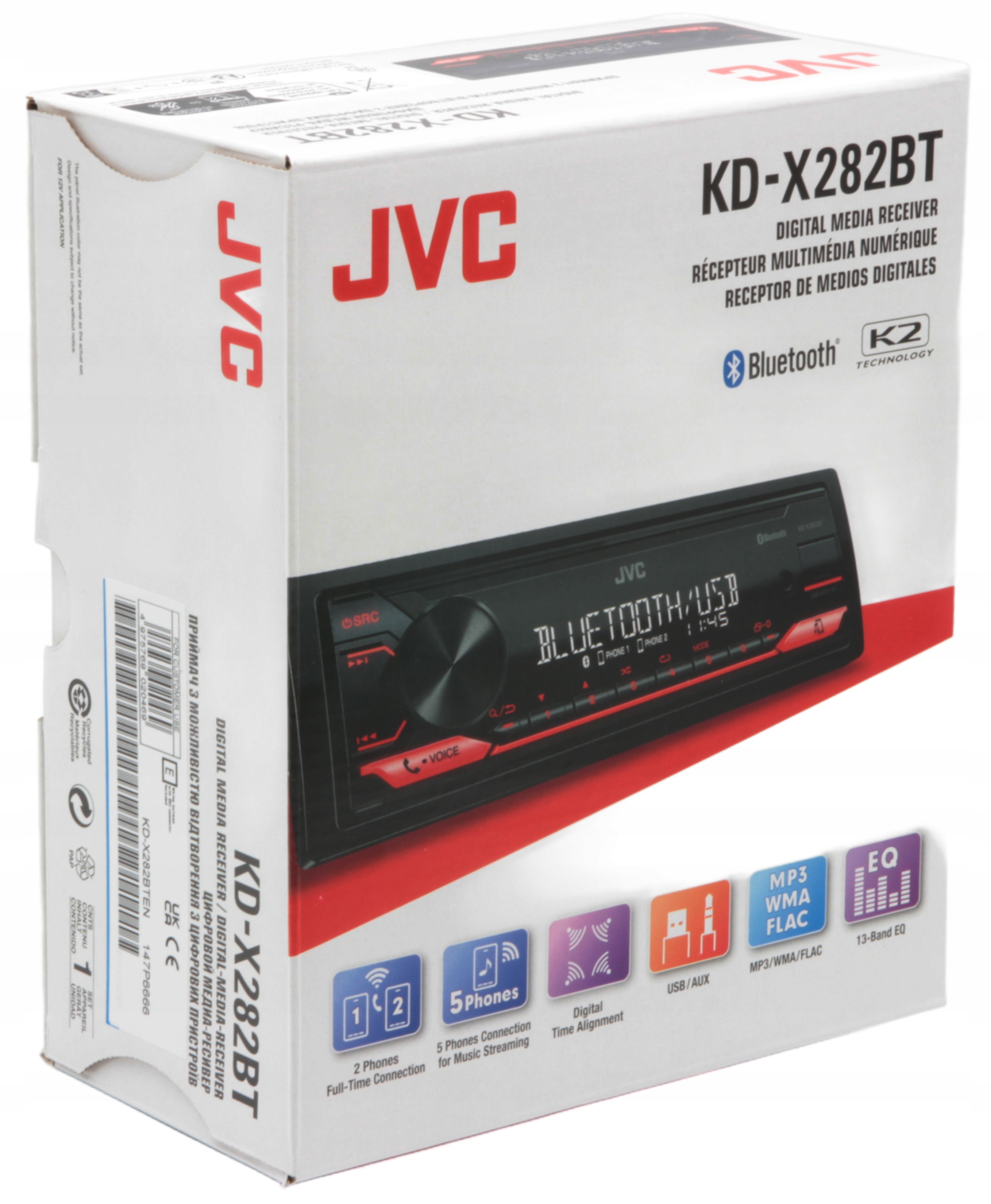JVC MOCNE RADIO SAMOCHODOWE 4X50 W BLUETOOTH USB AUX RADIOODTWARZACZ RDS Wysokość produktu 5.3 cm