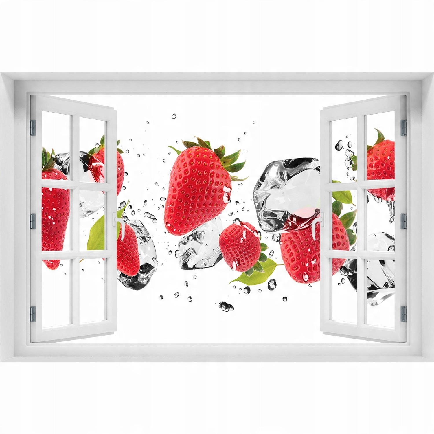 

3D Okno Naklejka ścienna Truskawki i woda 150x100