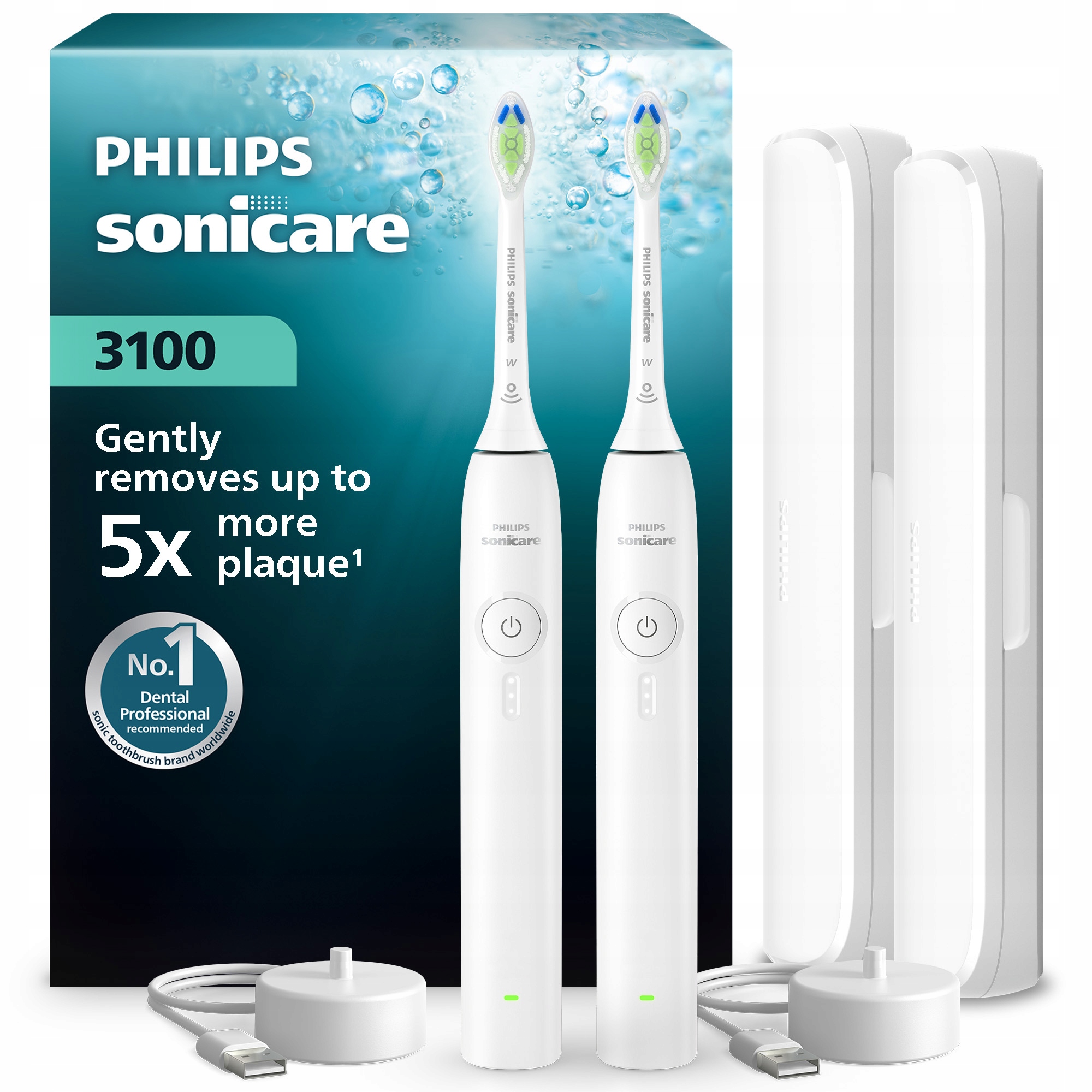 2x Philips Sonicare 3100 szczoteczka soniczna elektryczna zestaw HX4072/41