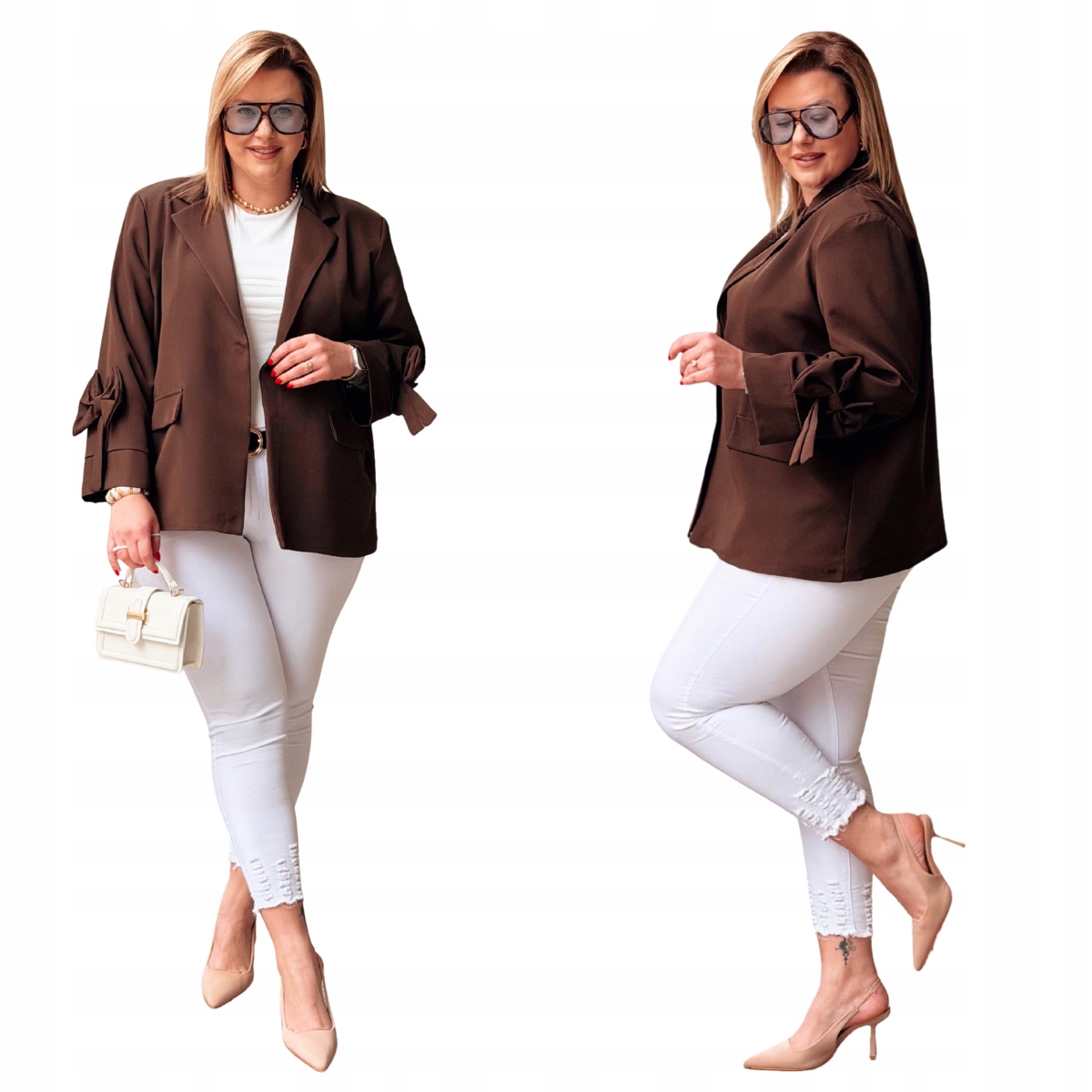 Sako Plus Size Velké velikosti Cavaricci Dámská Mašle Čokoládová