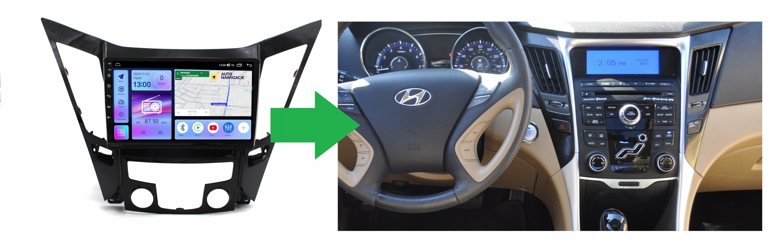 RRADIO NAWIGACJA GPS HYUNDAI SONATA 2011-2016 ANDROID 8/128 GB Model FR9 8/128 RDS1 AJ HY 019N