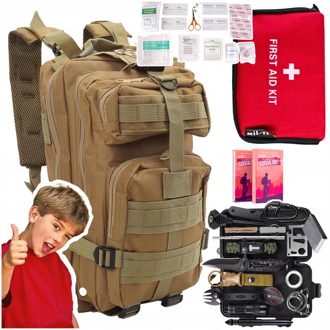 Plecak Taktyczny 35L Zestaw Set Survival Apteczka Podręczna Czerwona