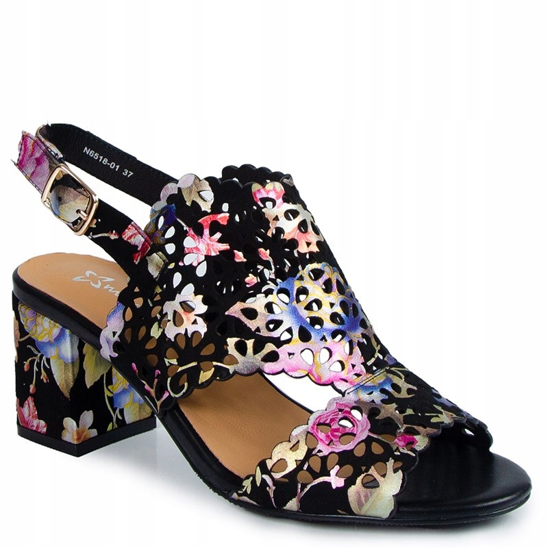 Maciejka N6518-01/00-1 Černé Kožené Sandály S Květinami 38