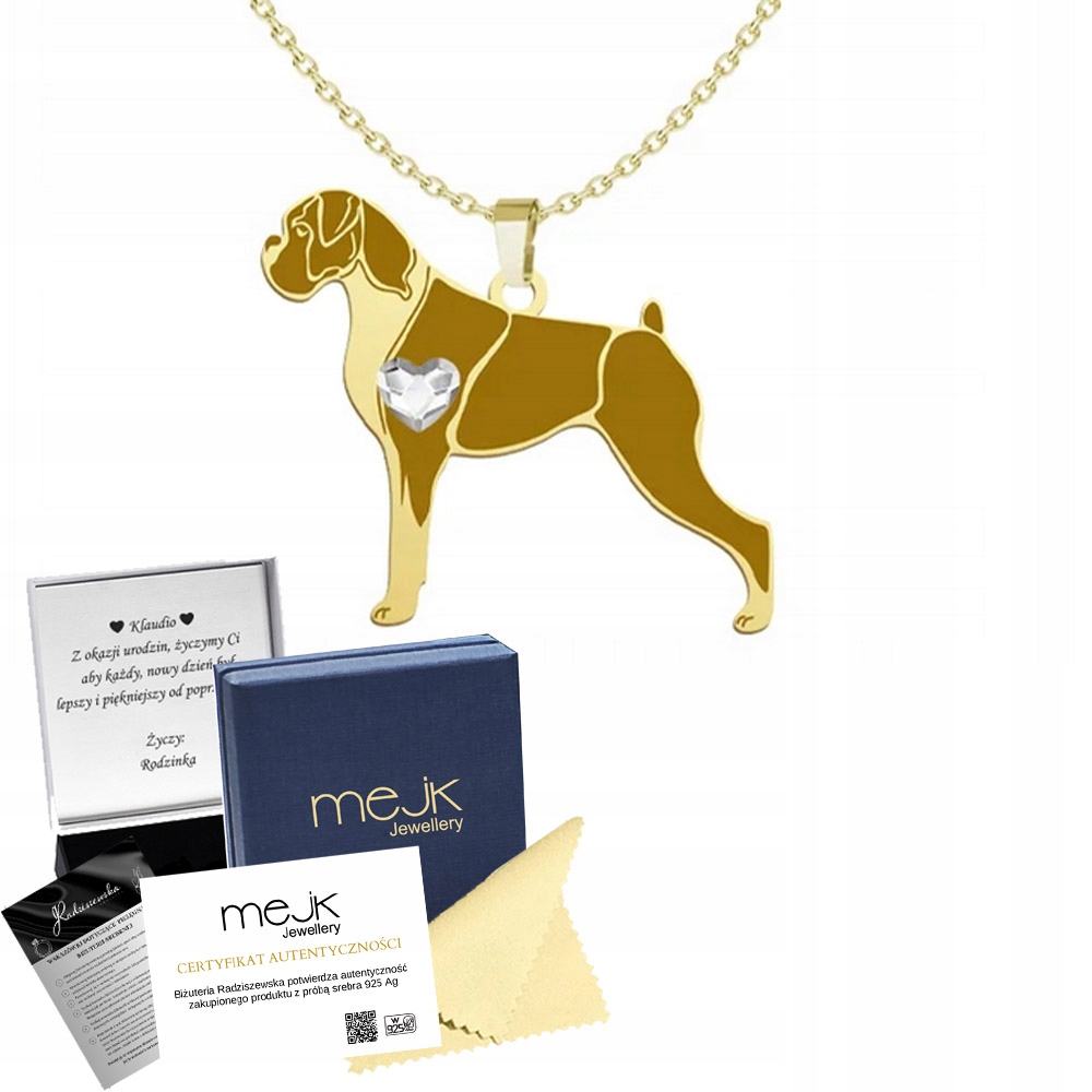 Zlatý náhrdelník se psem německého plemene Boxer 925 Šperky Dárek Gravírování