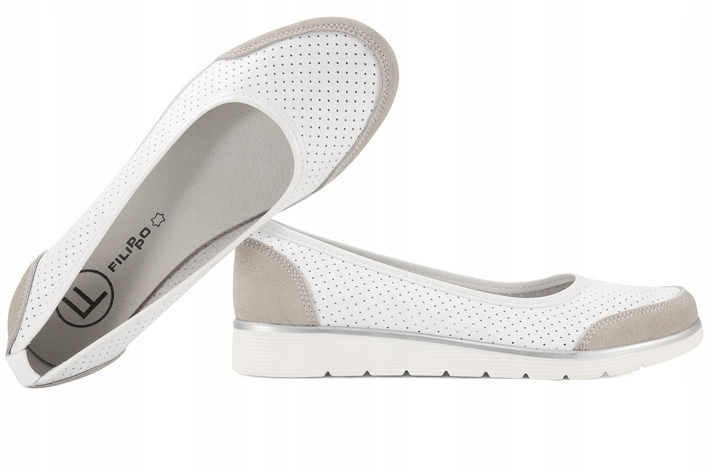 Filippo DP4524 Dámské Polobotky Baleríny Sportovní Vložky Ažurové Kůže Bílá