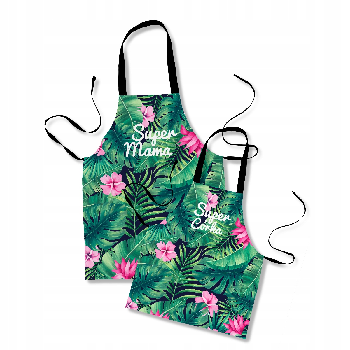 

Dwa fartuchy kuchenne Mama i Córka liście