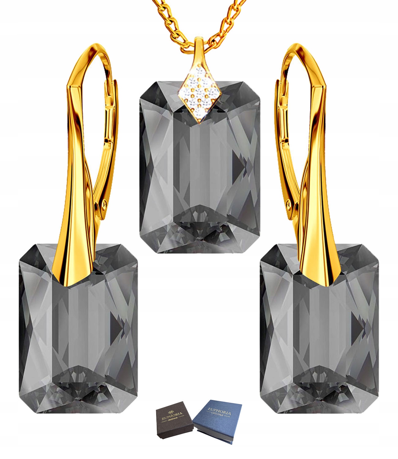 Komplet zlatých šperků Náušnice Přívěsek s přívěskem pro ženy Stříbro 925