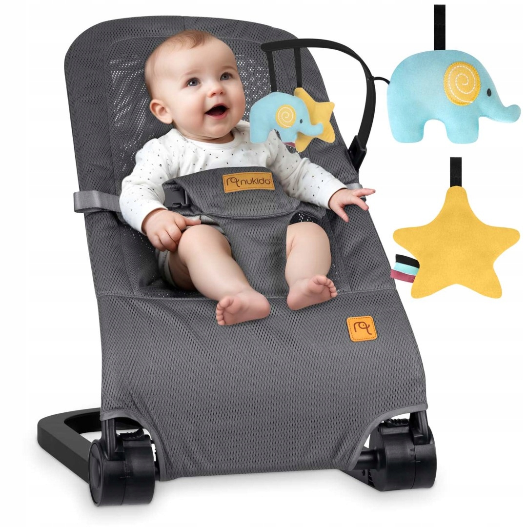 LEŻACZEK BUJACZEK SKŁADANY Z ZABAWKAMI SZARY