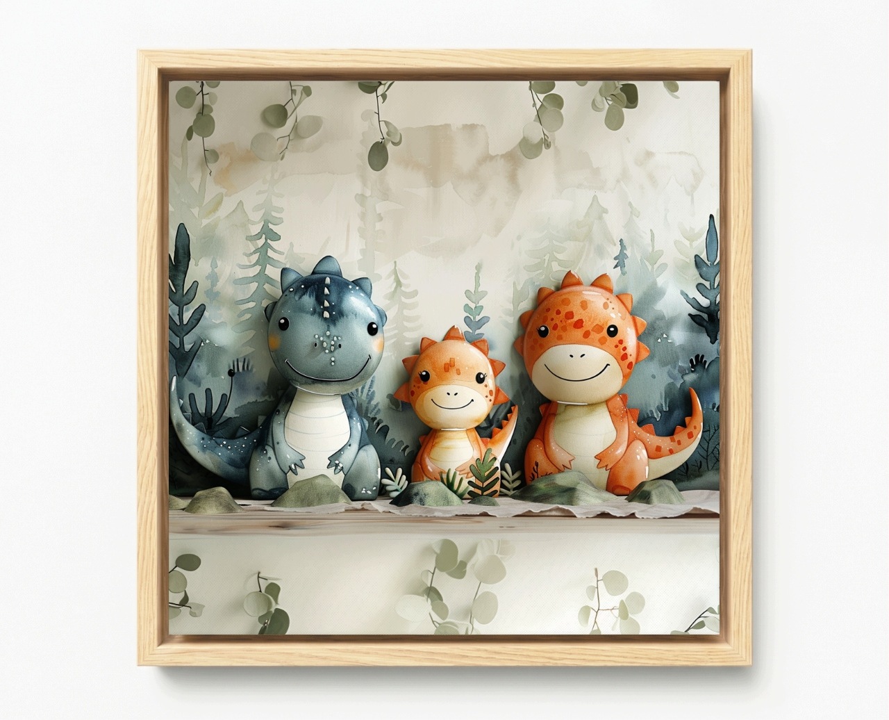 Obraz Rám American Box Zábavné Dinosaury Rodina Mama Otec Portrét 60x60