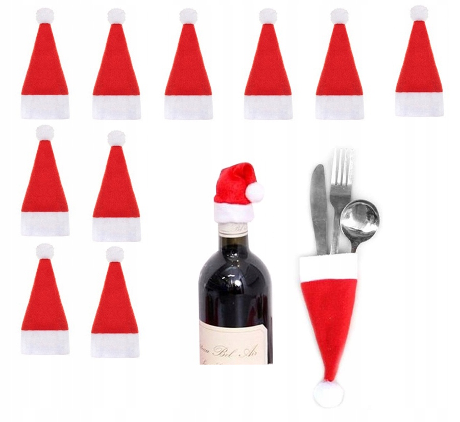 

Mini Czapeczki Mikołaja Etui Butelkę Sztućce 10szt