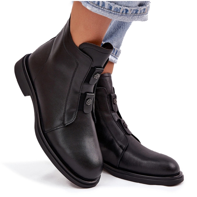 Dámské Kotníkové Boty Z Přírodní Zateplené Kůže Se Zipem D&a MK52-026 Černé 39