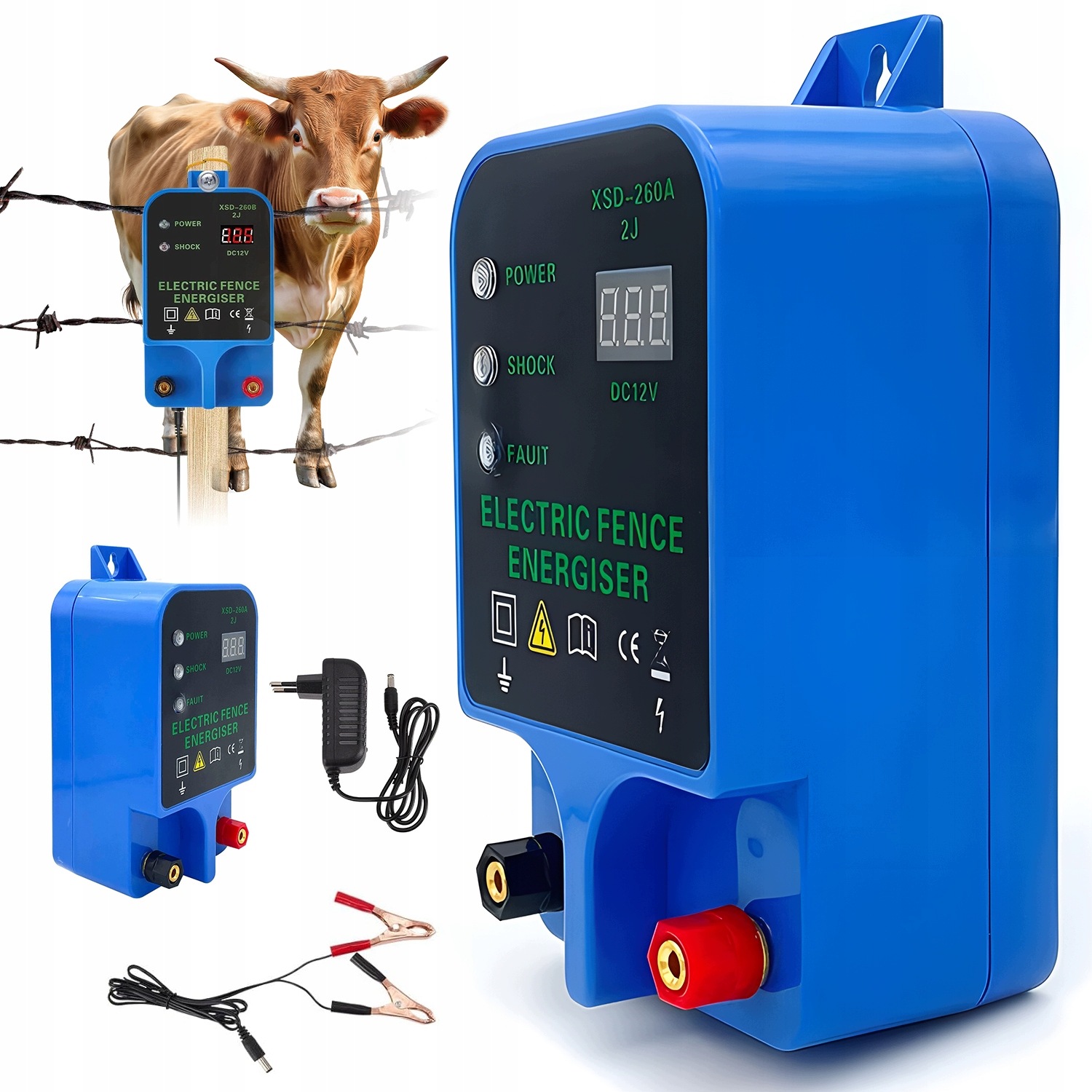 Elektrický Pastuch 10 Km S LCD 12V Pro Zvířata A Zahradu