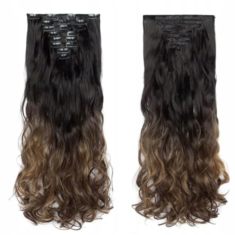 Doczepiane włosy ombre czerń brąz clip 65cm fale Marka IS