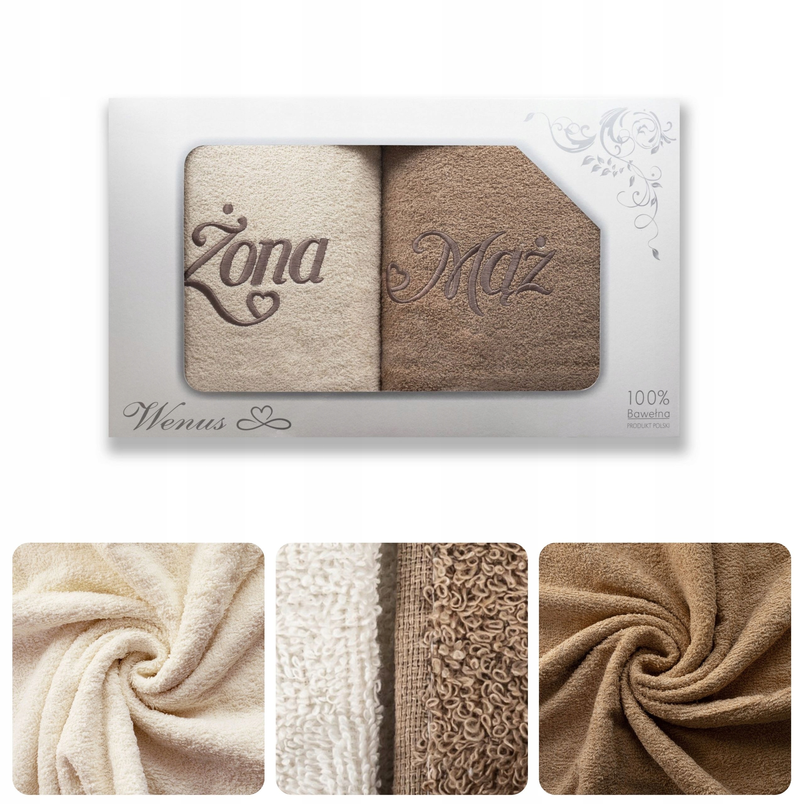 Sada ručníků jako dárek 2ks 70x140 Bavlna Manžel Manželka na Svatba Výročí