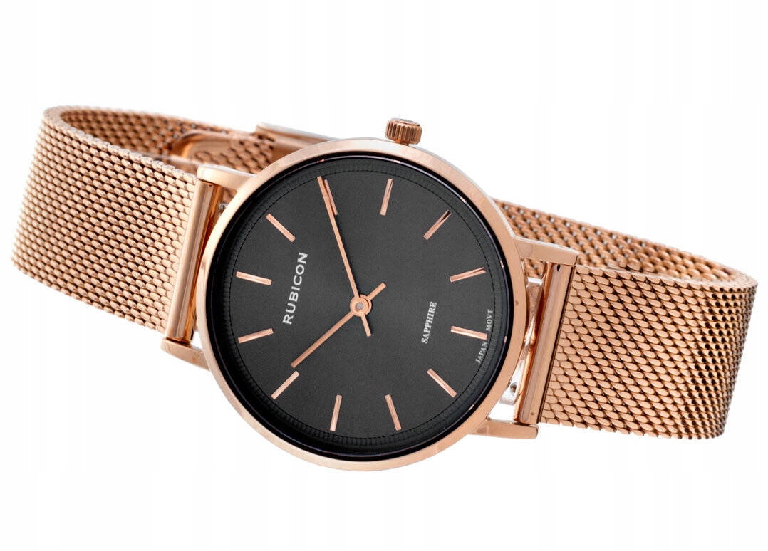 Elegantní Dámské Bižuterní Hodinky Rubicon RNBD88 Růžové Zlato Mesh