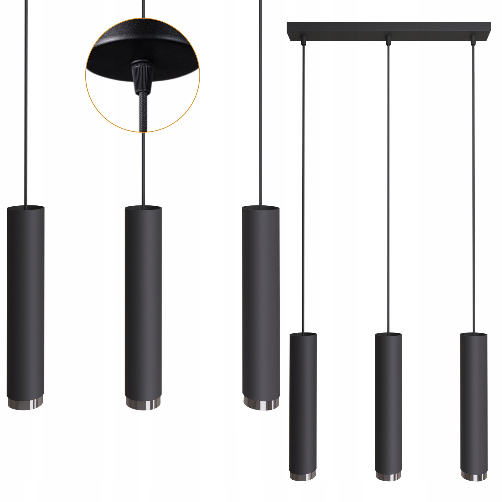 Závesná Stropná Lampa čierno-strieborná Tuba Spot Led Regulovaná Dĺžka