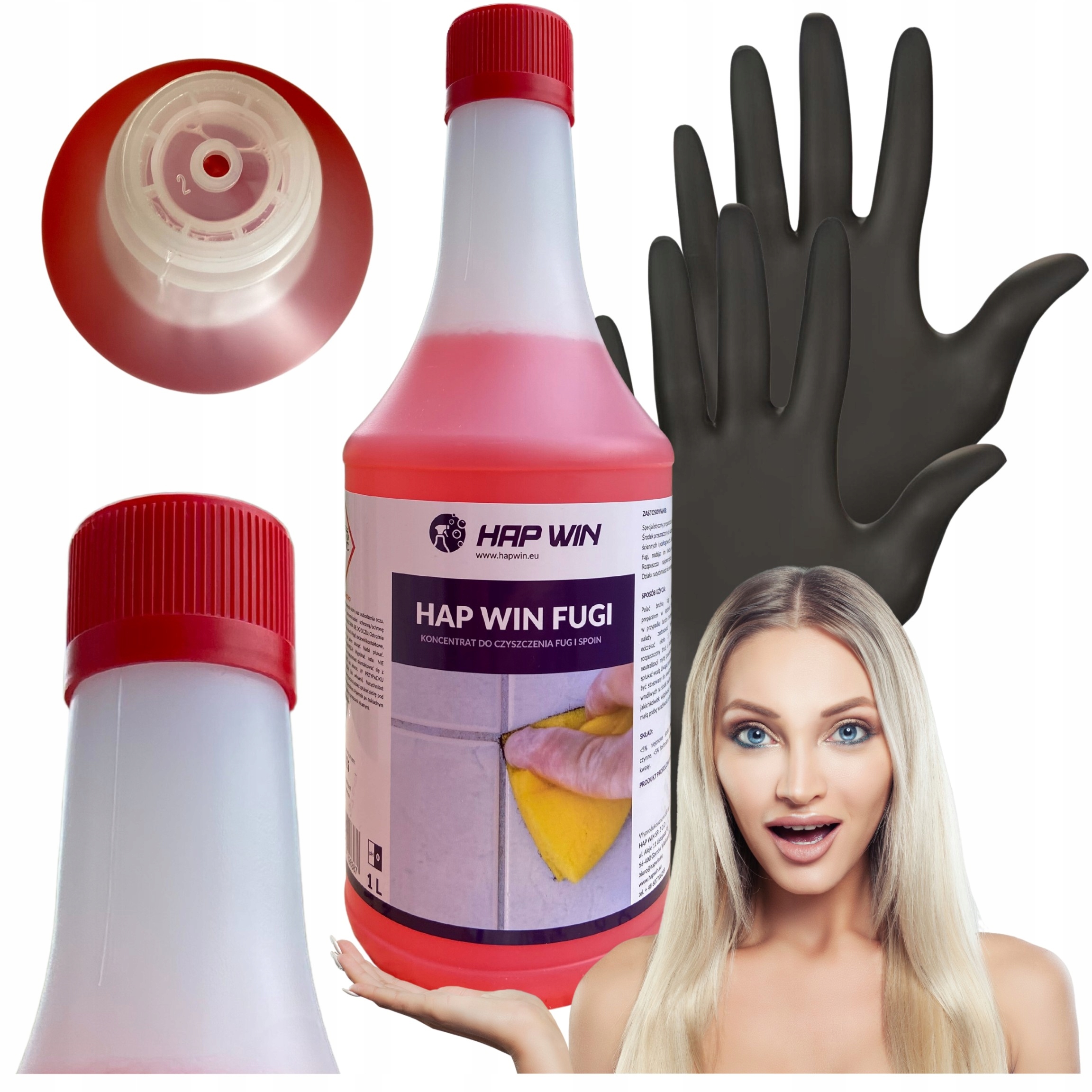 Płyn do Czyszczenia Fug 1L + Rękawiczki S 10szt