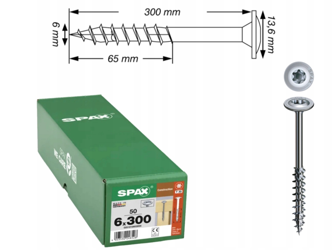 Univerzální vruty Wirox do dřeva Spax 6 x 300 mm 50 ks