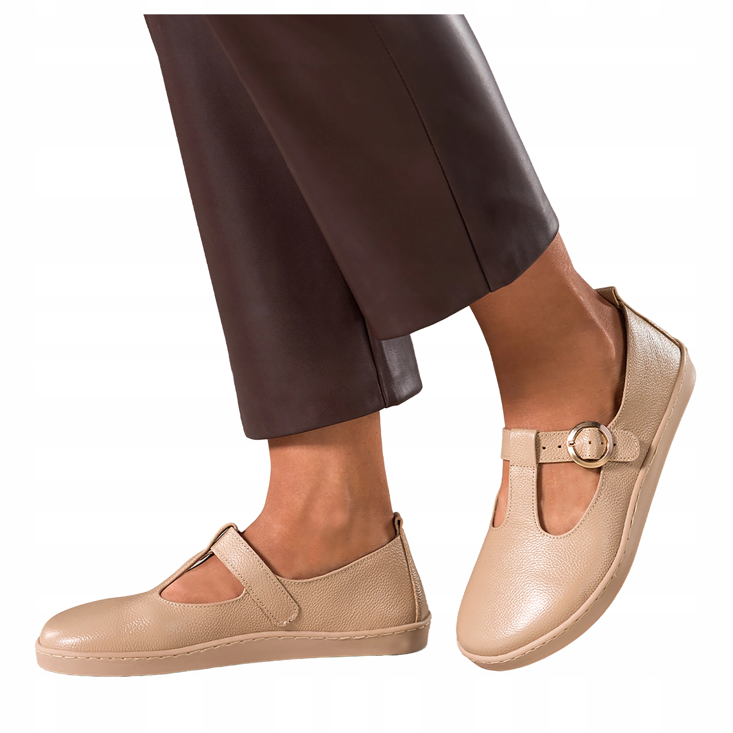 Boty Barefoot Béžové Kožené Dámské Elastické Široké Zlatá Spona vel. 36