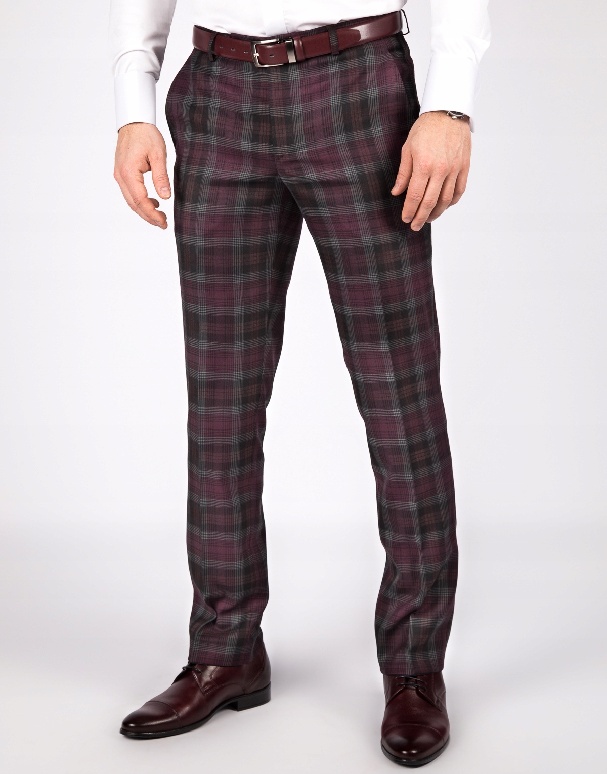 Bordó pánské kostkované kalhoty Slim W32 L32
