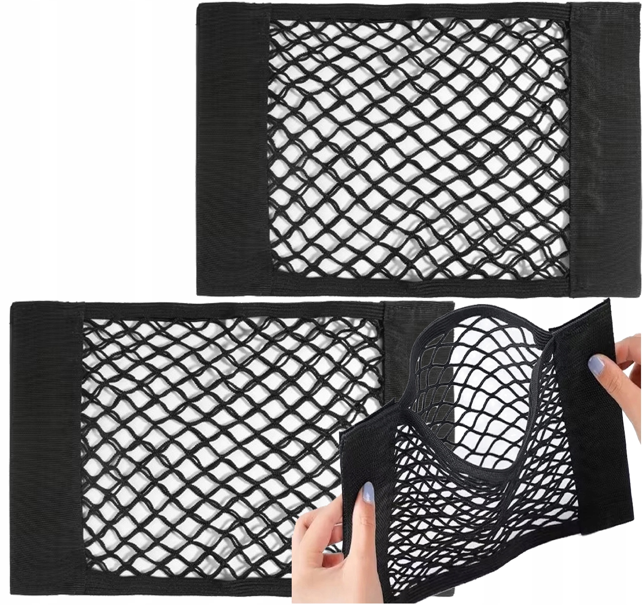 Siatki Kieszonki Do Bagażnika 25x40CM Organizery Na Rzep Elastyczne 2 Szt.