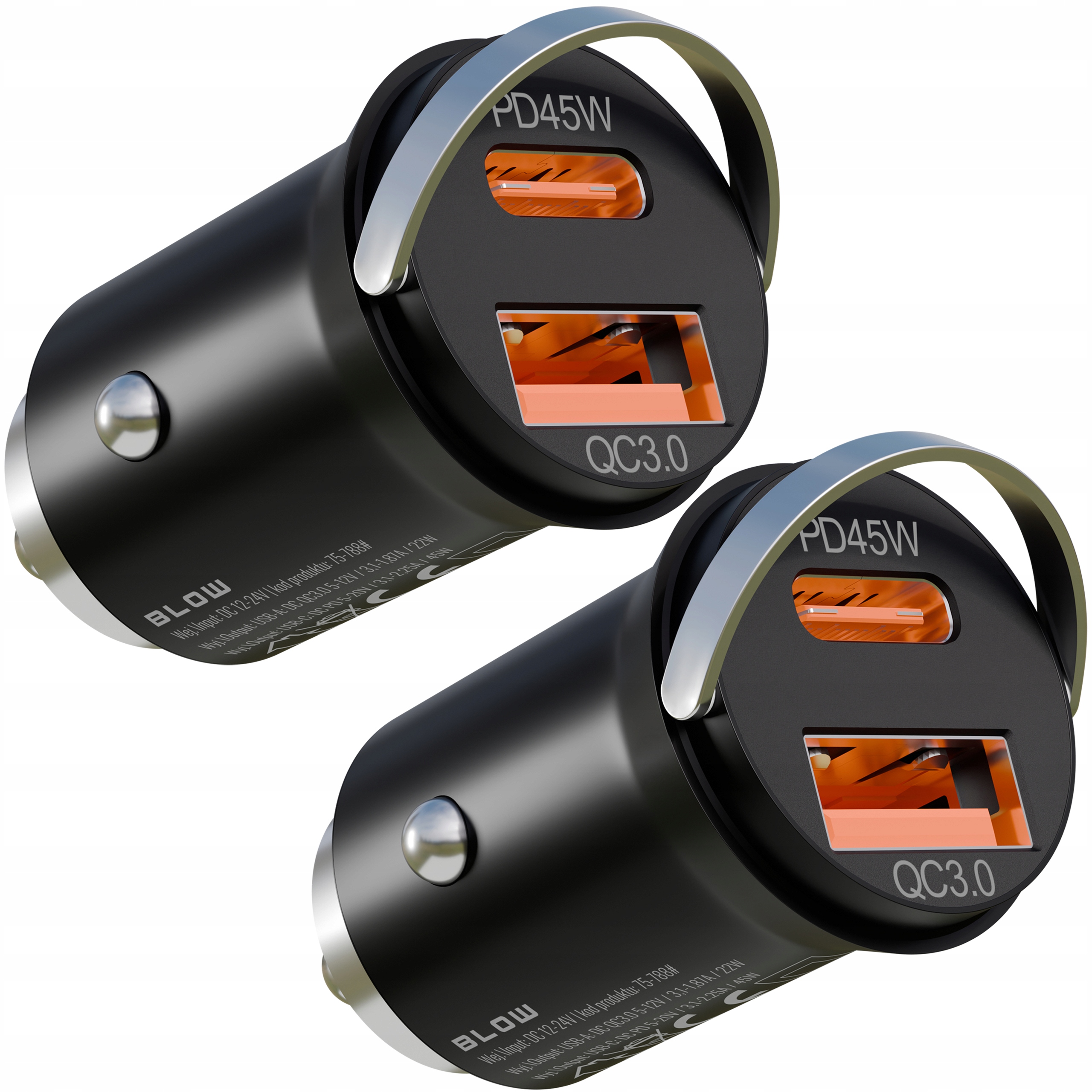 Mocna 2x Ładowarka Samochodowa Szybkie Ładowanie Pd Qc 45W Usb Usb-c